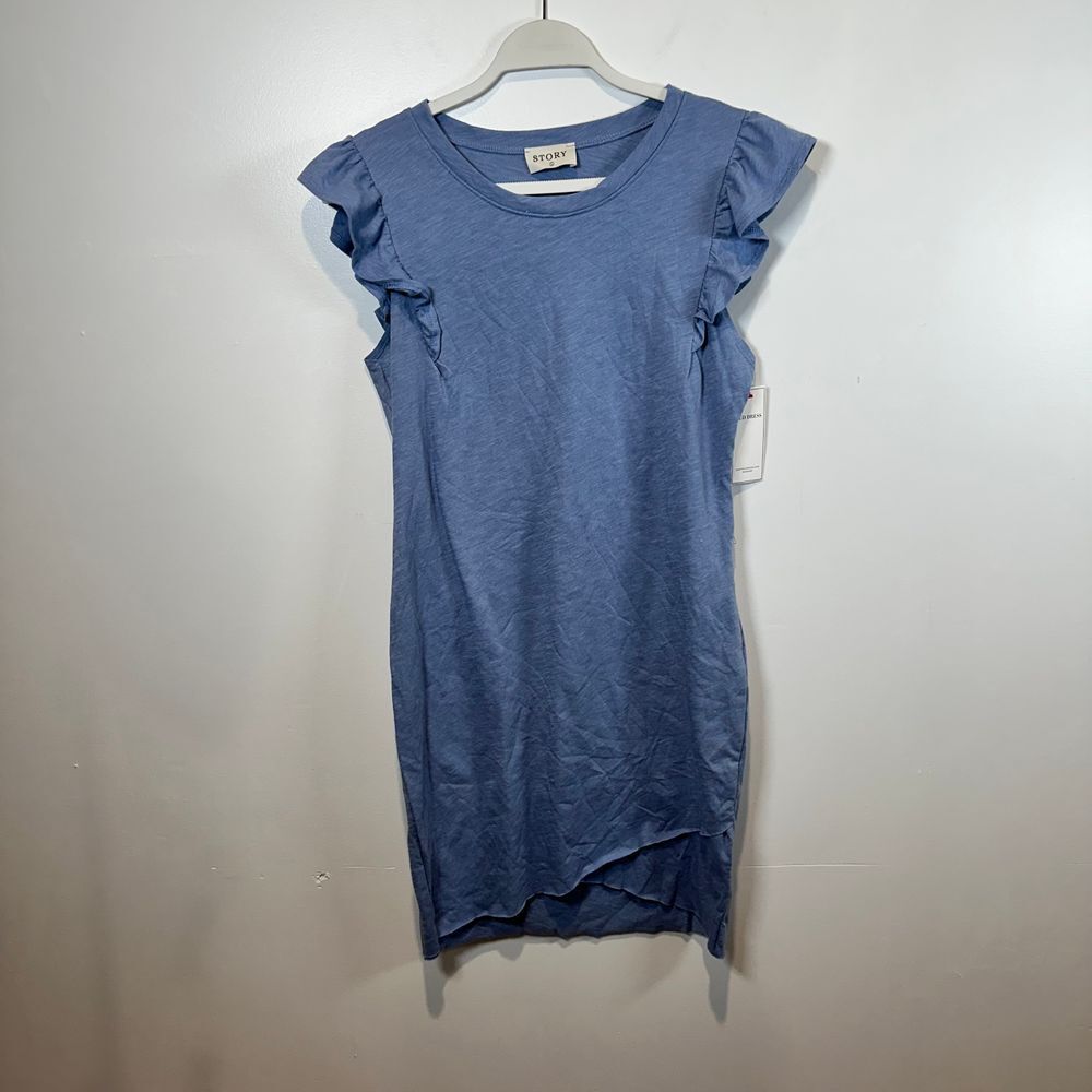 Blue‎ Flutter Sleeve T-Shirt Dress Casual Bodycon Asymmetric Hem L NWT